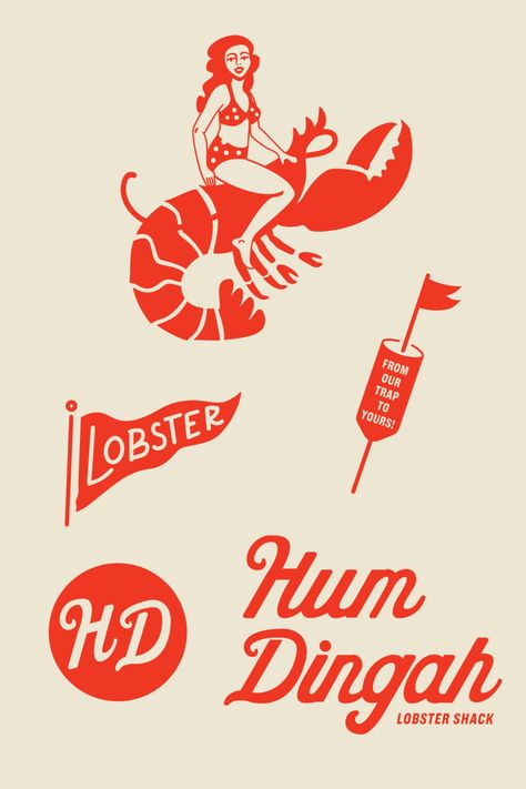 New England Design, New England Graphic Design, New England Branding, Lobster Illustration, Diner Logo, Lobster Shack, Lobster Design, Branding Illustration, Maine Lobster