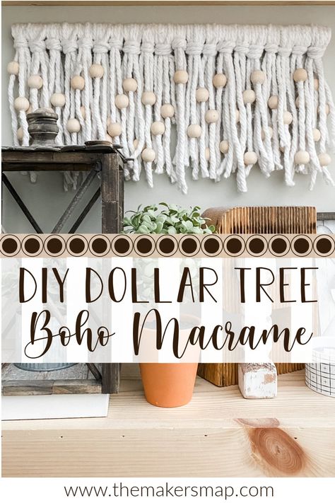 DIY Mop String Macrame Decor - Easy Decor DIY Tutorial Homemade Macrame Wall Hangings, Diy Bohemian Decor Crafts Living Room, Yarn Curtains Diy, Macrame Classroom Decor, Diy Macrame Home Decor, Diy Boho Wall Decor Bedroom, Dollar Tree Macrame Diy, Diy Boho Bathroom Decor, Diy Boho Macrame Wall Hanging