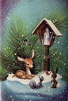 Snow Christmas Cards, Snow Birds, Xmas Images, Fawn Deer, Deer Fawn, Vintage Christmas Images, Christmas Past, Christmas Scenes, Vintage Christmas Cards