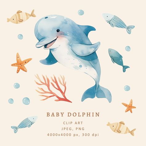 Dolphins Illustration, Dolphin Illustration, Clipart Baby, Pink Dolphin, Nursery Fabric, Baby Clip Art, Baby Prints, Children Illustration, Dolphins