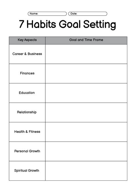 Free Goal Setting Worksheet Printables, Goal Setting Worksheet Printables, Goal Setting Sheet, Goals Template, Finance Education, Social Emotional Learning Activities, Goal Setting Worksheet, Therapy Tools, 7 Habits