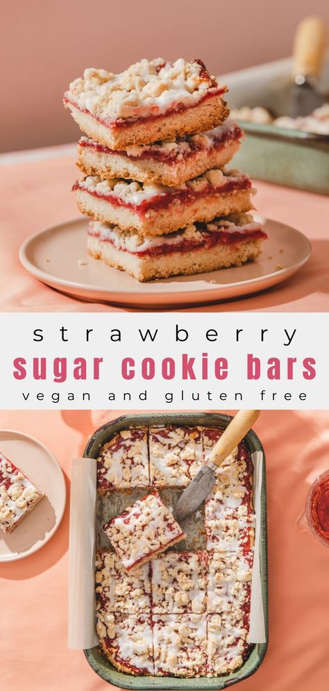 Gluten Free Vegan Easter Desserts, Gluten Free Strawberry Bars, Dairy Free Spring Desserts, Gluten Free Spring Recipes, Gluten Free Strawberry Cookies, Spring Dessert Bars, Summer Vegan Dessert, Gluten Free Spring Desserts, Strawberry Desserts Gluten Free