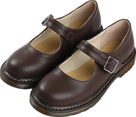 Brown Mary Jane Flats, Pll Outfits, Brown Mary Janes, Clown Shoes, Uniform Dress, Mary Jane Flats, Types Of Shoes, Shoes Shoes, Mary Janes