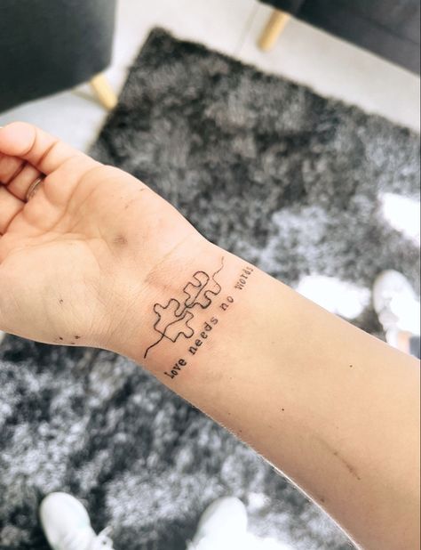 Nonverbal Tattoo, Special Needs Awareness Tattoo, Cute Puzzle Piece Tattoo, Puzzle Pieces Tattoo Design, Puzzle Piece Tattoo Memorial, Sped Teacher Tattoo Ideas, Special Ed Tattoo, Tattoos For Disabilities, Fine Line Puzzle Piece Tattoo