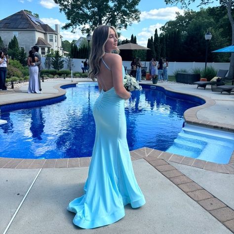 Shop madisoncorrado's closet or find the perfect look from millions of stylists. Fast shipping and buyer protection. Light blue, Like brand new worn once. Baby Blue Prom Dress Long, Bright Blue Prom Dress, Aqua Blue Prom Dress, Prom Dresses Big, Aqua Prom Dress, Junior Prom Dress, Blue Satin Prom Dress, Baby Blue Prom Dresses, Prom Dress Halter