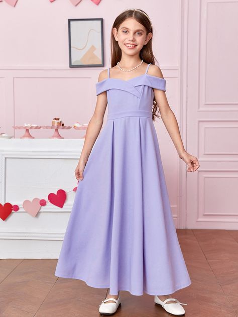 Lilac Purple Party Collar Short Sleeve Knitted Fabric Plain A Line Embellished Slight Stretch  Tween Girls Clothing Girls Purple Dress, Kids Prom Dresses, Babies Outfits, Silk Formal Dress, Pastel Color Dress, Purple Girls Dress, Light Purple Dress, Blue Colour Dress