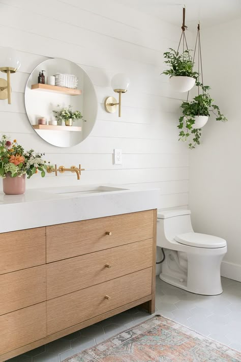 My Charming Bathroom Reveal! #bathroom #decor #home #design #modern #shiplap #interiors #fireclay #kohler #rustic Modern Shiplap, Charming Bathroom, Home Design Modern, Bad Inspiration, Cute Dorm Rooms, Small Bathroom Decor, Decor Rustic, Home Decor Tips, Bathroom Makeover