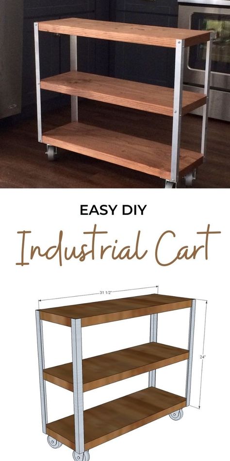 Bar Cart Building Plans, Diy Wooden Cart On Wheels, Diy Craft Cart, Diy Rolling Cart, Diy Kitchen Cart, Pallet Shelving, Industrial Cart, Diy Bar Cart, Diy Bookshelf