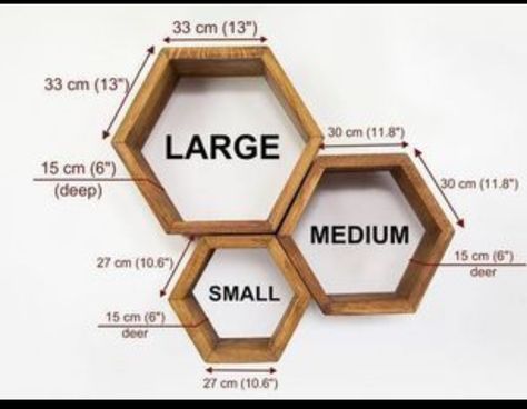 Honeycomb Shelf Diy, Honeycomb Plant Shelves, Honeycomb Shelves Different Sizes, Geometric Shelves Living Room, Gallery Wall With Hexagon Shelves, Hanging Hexagon Shelves, Hexagon Shelves Modern, Honey Comb Wall Shelves, Floating Shelves Dimensions