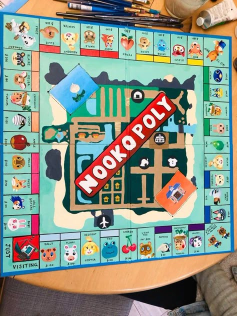 Painting Ideas Animal Crossing, Animal Crossing Monopoly, Acnh Diy Crafts, Animal Crossing Painting Ideas, Acnh Crafting Area Ideas, Acnh List, Animal Crossing Crafts, Animal Crossing Painting, Friends Monopoly