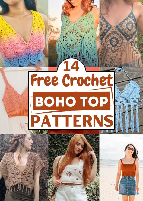 Crochet Boho Top Patterns are creative designs perfect for those who love unique clothing. These patterns often involve a blend of different crochet techniques, resulting in stunning, bohemian-style tops. Halter Top Pattern Free, Boho Top Pattern, Crochet Halter Top Pattern Free, Hippie Crochet Patterns, Chic Crochet Top, Crochet Tank Top Free, Crochet Festival Top, Crochet Halter Top Pattern, Boho Crochet Patterns