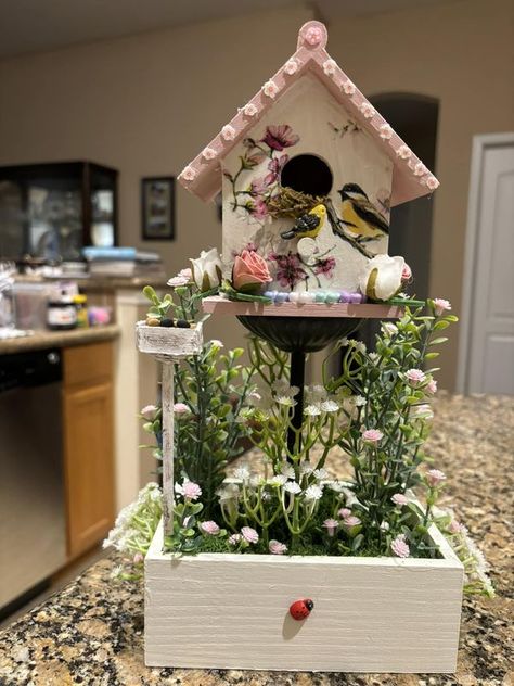 💲Dollar Tree Fanatics Crafts & Decor💲 | I made this with dollar tree birdhouse and dollar tree crate plus the dollar tree moss | Facebook Decorating With Bird Houses, Spring Crafts For Adults Diy, Birdhouse Tree, Birdhouse Crafts, Birdhouse Decor, Bubble Bread, Birdhouse Craft, Bird Houses Ideas Diy, Bird Houses Painted