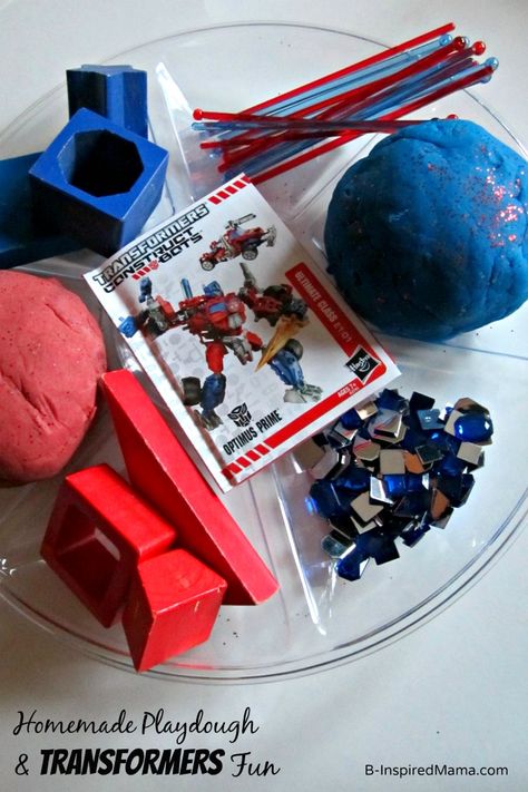 Homemade Playdough and Transformers Construct-Bots at B-Inspired Mama ≈≈ Playdough Inspiration, Superhero Playdough, Playdough Area, Easy Homemade Playdough, Superhero Activities, Easy Homemade Playdough Recipe, Play Dough Invitation, Invitation To Create, Eyfs Ideas