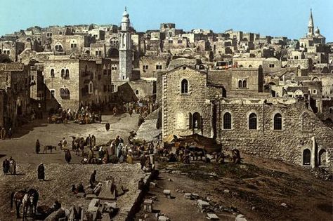 Bethlehem, oude marktplaats 1907. Old Market Place , 1907. Ancient Bethlehem, Nativity Church, Historical Painting, Jesus Christus, Holy Land, Bethlehem, Market Place, Vintage Postcard, Large Picture