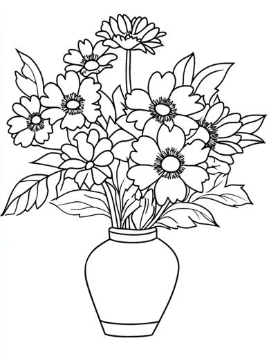 ↑↑↑ Larger size on website 🔸 The image is a black and white line drawing of a bouquet of flowers in a vase. The flowers are arran Vase Outline, Elegant Bouquet, Flowers In A Vase, A Bouquet Of Flowers, Black And White Lines, White Line, Bouquet Of Flowers, Large Flowers, The Flowers