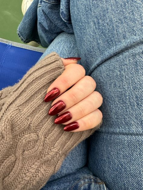 Deep red chrome Red Chrome Nails Short Square, Chrome Nails Burgundy, Chrome Dark Red Nails, Chrome Maroon Nails, Wine Red Chrome Nails, Berry Chrome Nails, Chrome Red Nails Designs, Deep Red Chrome Nails, Cranberry Chrome Nails