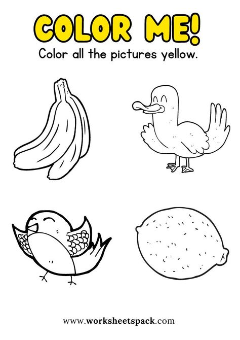 Things that are yellow coloring pages for kids. Yellow Coloring Sheet Preschool, Color Yellow Coloring Sheets, Yellow Kindergarten Activities, Yellow Activity For Preschool, Yellow Coloring Page, Yellow Activities, Color Yellow Worksheets For Preschool, Yellow Preschool Activities, Color Yellow Activities For Preschool