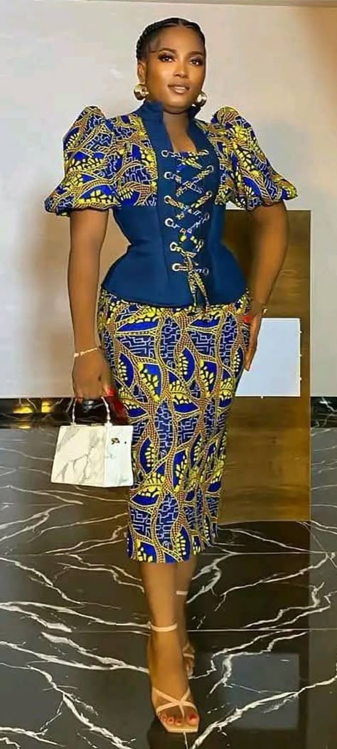 Ankara Dress Styles For Church, Short Skirt And Blouse, Church Skirt, Skirt And Blouse Ankara, Ankara Skirt And Blouse Styles, African Wears, African Blouses, Classy Short Dresses, Ankara Short Gown Styles