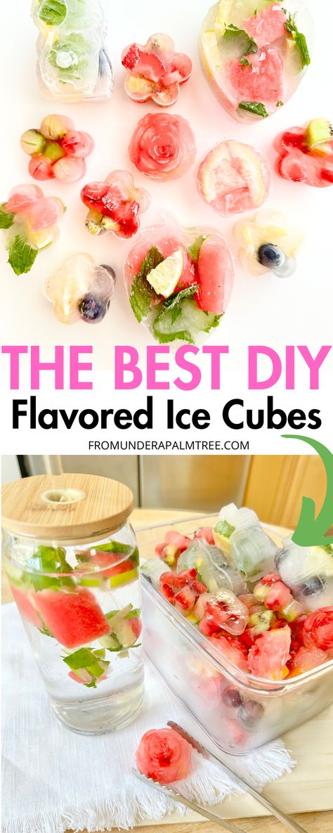 The Best DIY Flavored Ice Cube Combos > From Under a Palm Tree Ice Cube Recipes Water, Flavoured Ice Cubes, Ice Cube Recipe, Flavored Ice Cube, Water Cocktails, Flavored Ice Cubes, Flavored Ice, Drink Recipes Nonalcoholic, Watermelon Mint