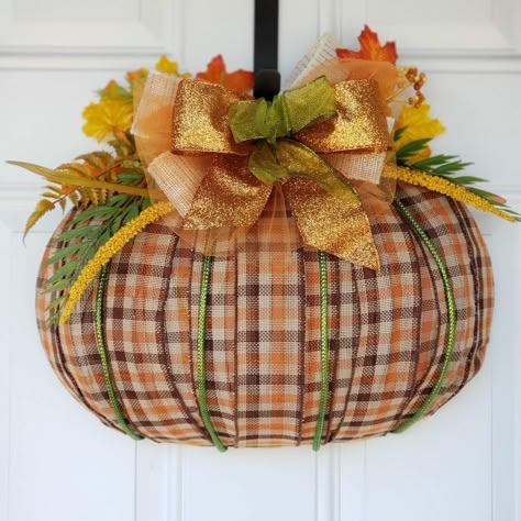 Diy Pumpkin Wreath, Pumpkin Wreath Form, Wire Pumpkin, Pumpkin Wreath Diy, Fall Porches, Dt Crafts, Dollar Tree Pumpkins, Fall Pumpkin Crafts, Fall Thanksgiving Wreaths