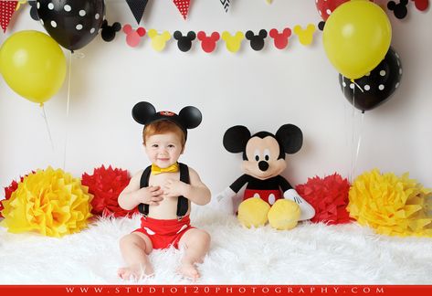 Disney Themed Cake Smash Mickey Mouse Cake Smash One Year Session Studio 120 Photography Mickey Mouse Birthday Outfit, Mickey Mouse Banner, Miki Mouse, Mickey Mouse Birthday Decorations, Mickey First Birthday, Mickey 1st Birthdays, Mickey Mouse Bday, Mickey Mouse Themed Birthday Party, Mickey Mouse First Birthday