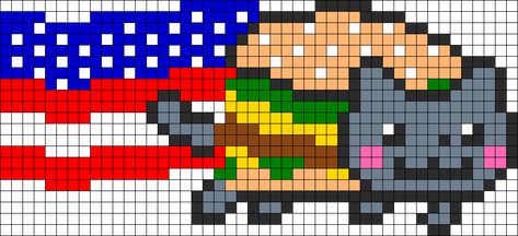 American Nyan Cat Cats Perler Bead Patterns, Nyan Cat Perler Beads, Nyan Cat Pixel, Bacon Girl, Cat Pixel Art, Modele Pixel Art, Kandi Cuffs, Girl Gamer, Perler Ideas