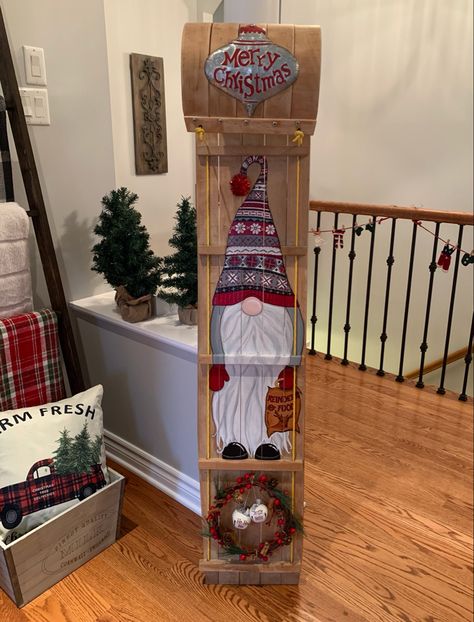 Christmas Toboggan Decoration, Vintage Christmas Signs Wood, Tobaggon Christmas Decor, Toboggan Sled Decor, Porch Boards, Sled Decor, Vintage Christmas Sign, 2023 Crafts, Homemade Christmas Decorations