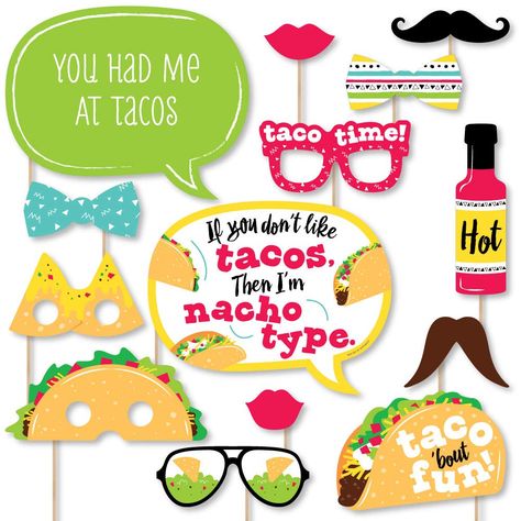 Fiesta Photo Booth Props, Fiesta Party Centerpieces, Taco Party Decorations, Fiesta Photo Booth, Funny Photo Booth, Diy Photo Booth Props, Mexican Fiesta Party, Fiesta Birthday Party, Taco Party