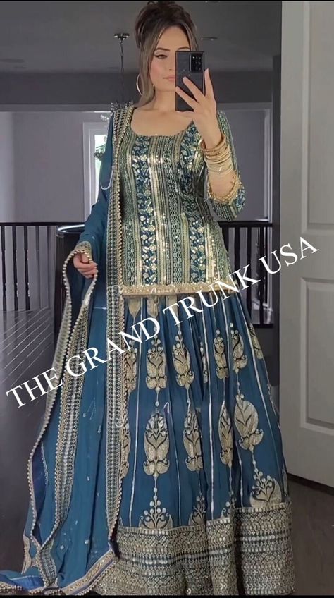 Pakistani Sharara Suit, Needle Work Embroidery, Pakistani Sharara, Kurta Lehenga, Bridal Lehenga Designs, Sabyasachi Lehenga, Designer Salwar Kameez, Georgette Lehenga, Stitched Lehenga