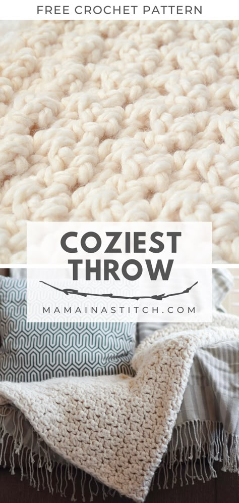 This cozy throw is made with super bulky yarn and works up quickly and easily! #blanket #freepattern #crochet Super Bulky Yarn Patterns, Chunky Yarn Crochet Pattern, Bulky Yarn Patterns, Bulky Yarn Crochet, Havana Twists, Chunky Yarn Crochet, Chunky Crochet Blanket Pattern, Sunburst Granny Square, Crochet Throw Pattern