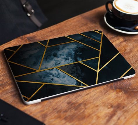 Geomertic Marble Laptop Skin Blue Gold Notebook Vinyl Decal | Etsy Laptop Skins Ideas, Hp Laptop Skin Design, Laptop Wrap Design, Laptop Design Ideas, Laptop Customization Ideas, Laptop Cover Ideas, Laptop Cover Design, Laptop Decoration Ideas, Laptop Skin Ideas