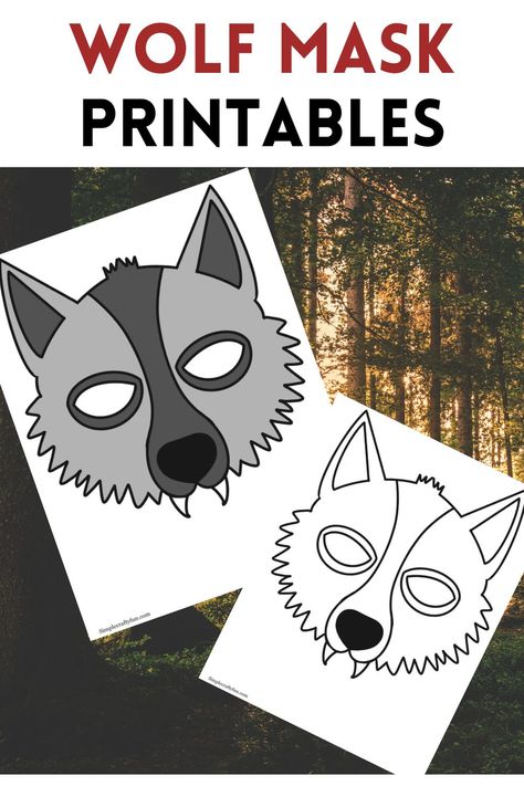 free printable wolf masks for kids to decorate, parties, or pretend play Free Printable Wolf Mask, Wolf Party Games, Wolf Activities For Kids, Wolf Craft For Kids, Wolf Mask Template, Wolf Crafts, Wolf Masks, Mountain Animals, Wolf Craft