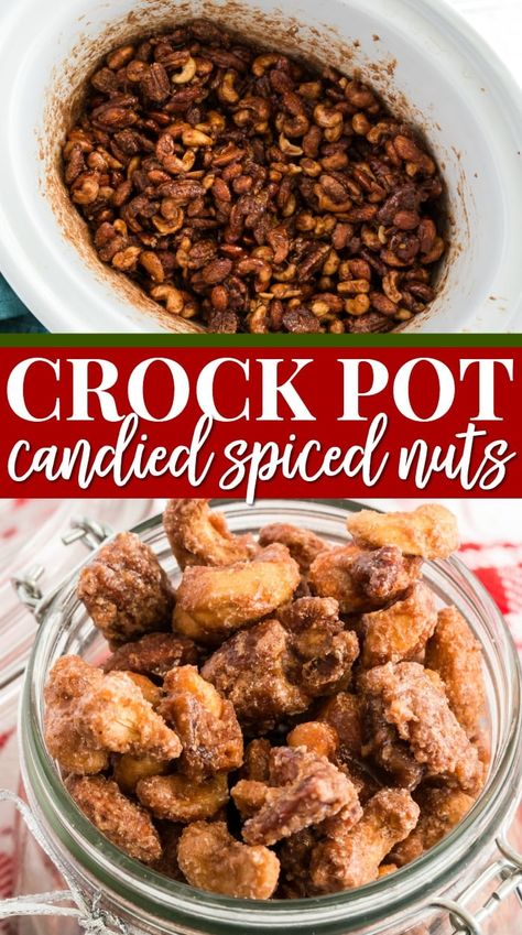 Slow Cooker Nuts Recipes, Crock Pot Candied Pecans, Xmas Sweets, Slow Cooker Candy, Crockpot Candy, Christmas Yummies, Crockpot Appetizers, Spiced Almonds, Candied Almonds