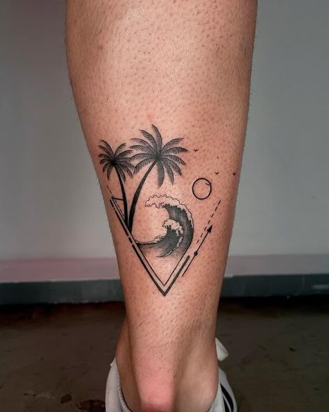 Palm Tree Tattoo Ideas, Surfer Tattoo, Tree Tattoo Ideas, Tree Tattoo Men, Surf Tattoo, Tattoos Infinity, Wave Tattoo, Palm Tattoos, Tattoo Inspiration Men