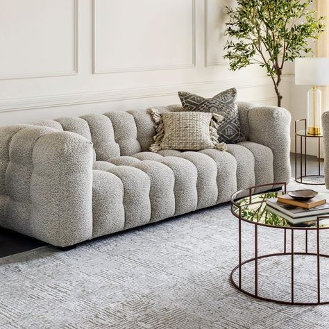 Boucle Sofa Living Room, Boucle Couch, Oversized Loveseat, Boucle Material, Green Sofa Living Room, Fluffy Sofa, Sofa Design Wood, Latest Sofa Designs, Corner Sofa Design