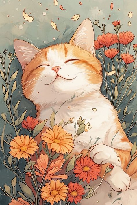 Ginger Cat Wallpaper, Orange Cat Art, Kitty Illustration, Wallpaper Gatos, Diy Chat, Orange And White Cat, Cat Phone Wallpaper, Illustration Kunst, Cat Sketch