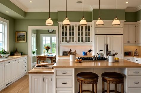 a-beautiful-kitchen-color-green-wall Green Kitchen Walls, Paint For Kitchen Walls, Kitchen New York, Kabinet Dapur, Kitchen Wall Colors, Kitchen Paint Colors, Green Walls, Cozy Kitchen, Kitchen Redo