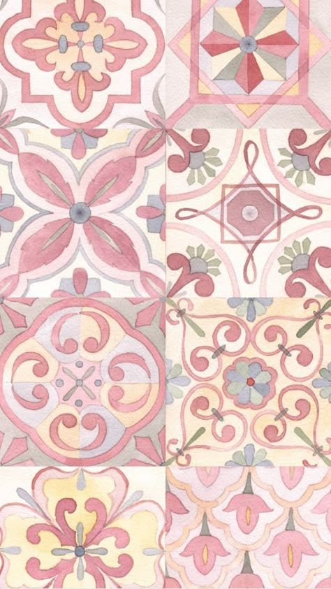 #wallpaper #beauty #pink #spanish #tiles Gameboy Wallpaper, Italian Wallpaper, Geometric Shapes Drawing, Mediterranean Tiles, Spanish Tiles, Mediterranean Tile, Scrapbook Printing, Pink Tiles, Tile Wallpaper