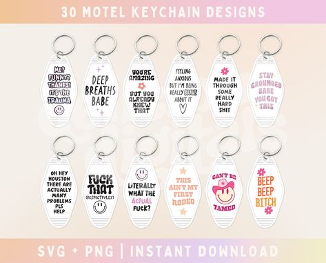 Snarky Keychains, Funny Car Keychains, Keychain Sayings Funny, Funny Motel Keychains, Motel Keychain Svg Free, Motel Keychain Svg, Funny Keychains, Keychain Sayings, Motel Keychain Ideas