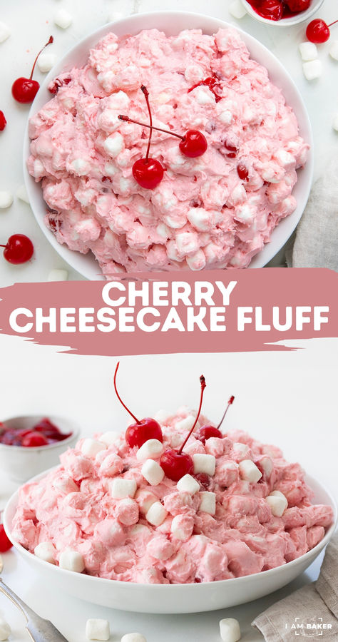 Cherry Cheesecake Fluff is a delicious, easy-to-make dessert that is a blend of cream cheese, sugar, cherry pie filling, whipped cream, and marshmallows. It is a perfect, but simple treat for any occasion! The hardest part of the recipe is waiting for the dessert to chill in the refrigerator Cherry Chiffon Dessert, Cherry Cheesecake Fluff, Cherry Whipped Cream, Dessert With Cream Cheese, Cheesecake Fluff, Cherry Pie Filling Recipes, Easy Impressive Dessert, Inside Cake, Pie Filling Recipes