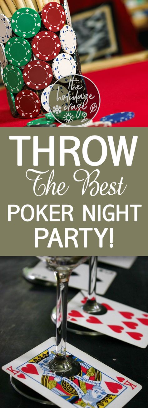 Throw The Best Poker Night Party! Poker Party, Poker Party Ideas, Party Ideas, Unique Party Ideas, Fun Party Ideas, Party Tips and Tricks Poker Game Night Party, Guys Poker Night Ideas, Poker Night Birthday Party Ideas, Poker Night Food Guys, Casino Night Menu Ideas, Guys Poker Night, Classy Poker Party, How To Host A Poker Party, Texas Holdem Poker Party