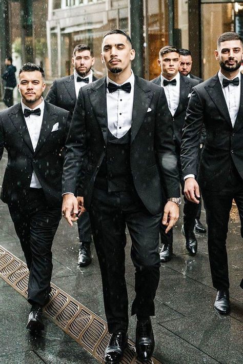 24 Modern Groom's Attire Details To Look Perfect ❤  grooms attire details black with bow tie classy suavebespoke #weddingforward #wedding #bride Black Suit Bow Tie, Wedding Suit Ideas, Groomsmen Attire Black, Black Wedding Suit, Wedding Suits Men Black, Wedding Suit Styles, Grooms Attire, White Wedding Suit, Wedding Groomsmen Attire