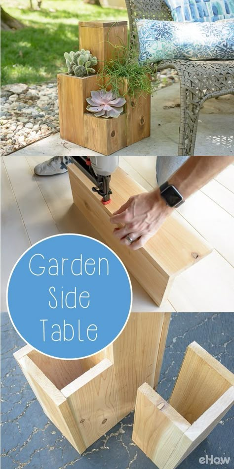 Sidobord i trädgården/altanen :D Garden Side Table, Workshop Plans, Green Woodworking, Have Inspiration, Diy Holz, Outside Ideas, Small Gardens, Planter Boxes, Outdoor Projects