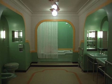 The Shining Bathroom, The Shining Room, Mint Green Bathrooms, Art Deco Bathrooms, Arte Art Deco, Room 237, Murs Roses, Overlook Hotel, Art Deco Bathroom