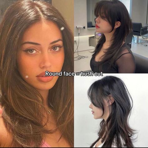 Neckline For Round Face Shape, Round Face Girlies, Bangs For Circle Face, High Cheek Bones Round Face, Hair Styles For Circle Face, Haircuts For Circle Face Shape, Bang Styles For Round Faces, Circle Face Hairstyles, Curtain Bangs On Round Face