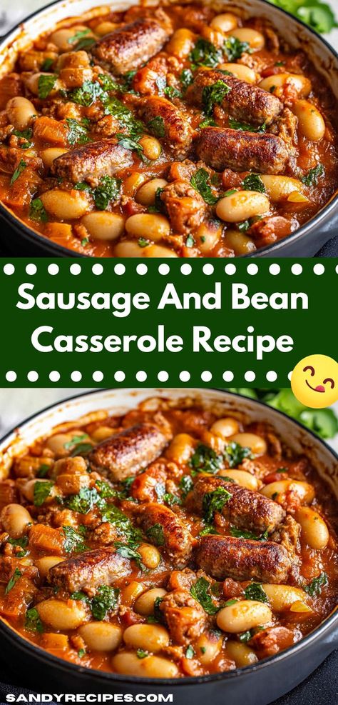 Searching for dinner ideas easy and flavorful? This Sausage And Bean Casserole Recipe is your answer. A perfect blend of sausage and bean recipes, it’s ideal for dinner recipes for family or a simple dinner for two. Smoked Sausage And Green Beans Recipes, Sausage And Butter Bean Casserole, Potatoe And Sausage Casserole Recipes, Easy Sausage Casserole Recipes, Sausagemeat Recipes Dinners, Bean And Sausage Recipes, Dinner With Sausage Links, Dinner With Breakfast Sausage, Brat Casserole Recipes