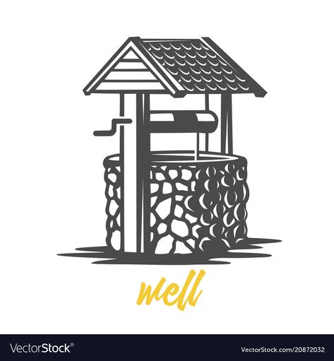 Well Sketch, Well Images, Drawing Water, Black And White Vector, 3d Art Drawing, Village House, Water Well, Landscape Drawings, Black And White Illustration