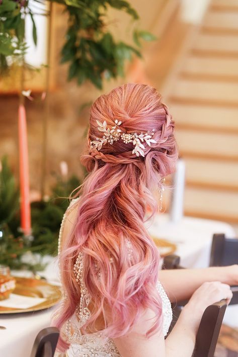 Pink Wedding Hair, Hairstyles For Long Hair Wedding, Down Wedding Hairstyles, Half Up Half Down Wedding, Long Hair Wedding, Bridesmaids Nails, Wedding Hairstyles Bride, Hair Half Up, Hair Dress