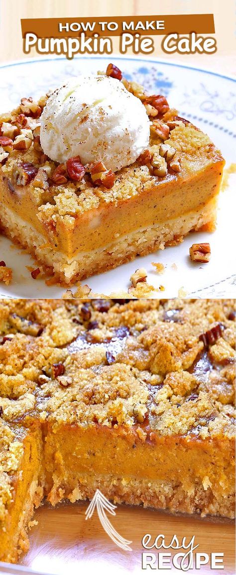 Pumpkin Pie Cake, Fall Dessert Recipes Easy, Fall Deserts, Pumpkin Eater, Easy Cook, Pumpkin Recipes Easy, Pumpkin Cake Recipes, Postre Keto, Pumpkin Pie Recipe