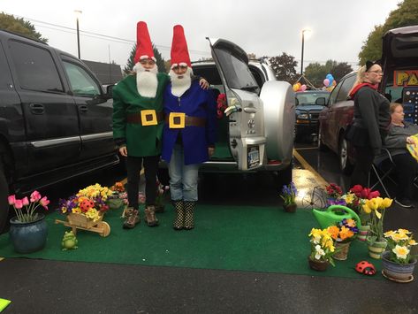 Trunk or Treat Grace Baptist 2018 Trunk Or Treat Gnome, Trunk Or Treat Garden Theme, Gnome Trunk Or Treat Ideas, Garden Trunk Or Treat, Gnome Trunk Or Treat, Trunker Treat Ideas, Gnome Costume, Trunk Design, Mushroom Costume